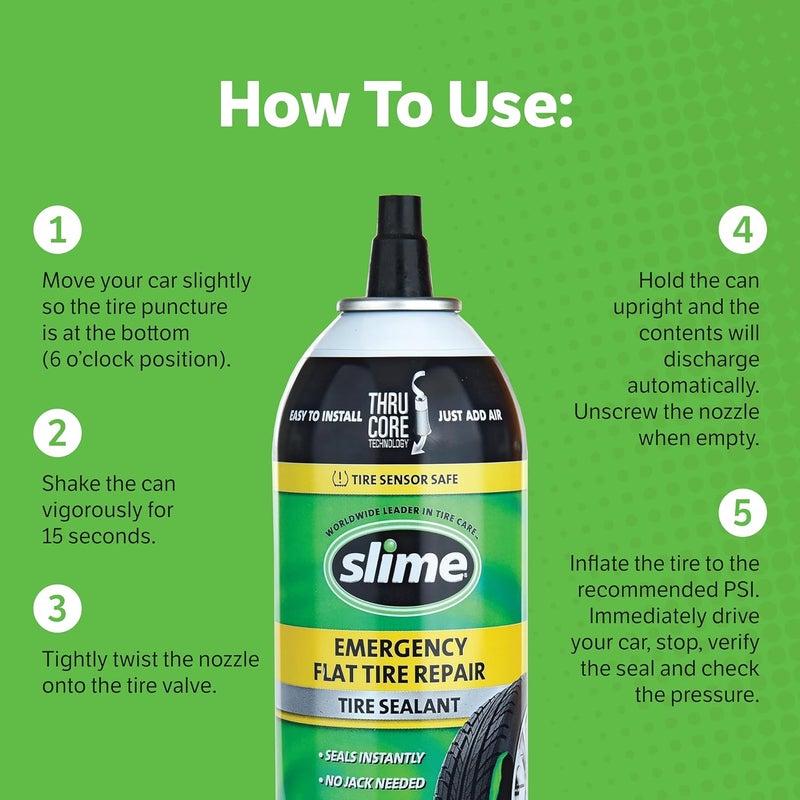 Slime 60186 Flat Tire Puncture Repair Sealant, Emergency Repair for Highway Vehicles, Suitable for Cars/Trailers, Non-Toxic, eco-Friendly, 140z, Green Daily wear upgraded resistant material - Image 3