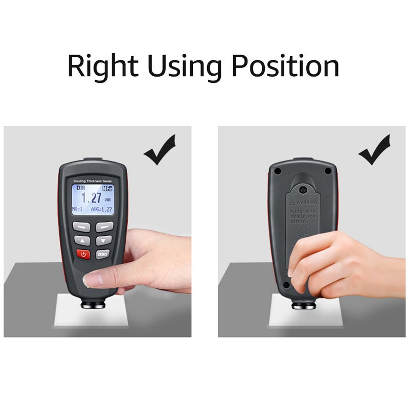 CEM DT-156 LCD Coating Thickness Tester Fe/NFe Paint Thickness Gauge Meter Car Paint Depth Gauge Tester 0~1800μm with Calibration Substrates Calibration Coating Film Carrying Case for Car Automobile - Image 3