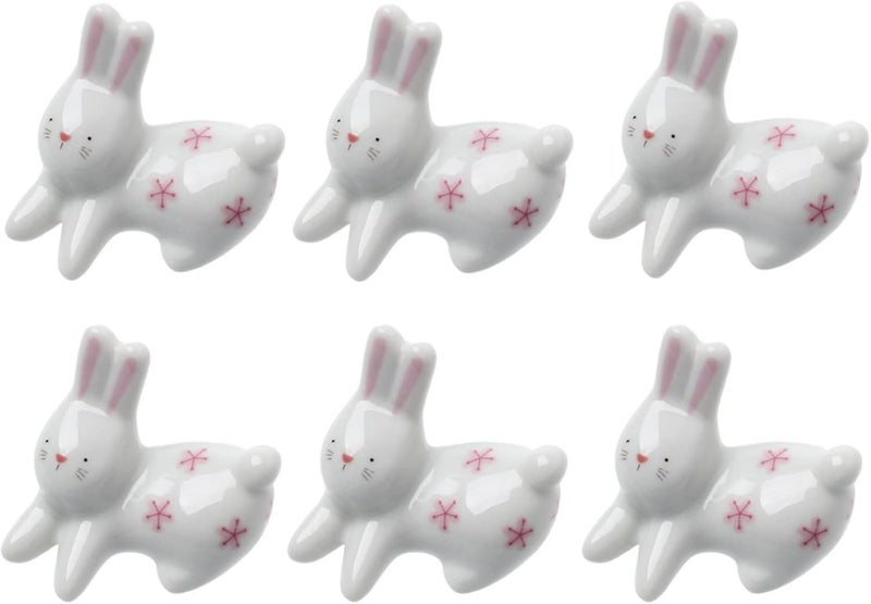 TMXAOK 6 Pieces Ceramic Chopsticks Rest Rabbit Shape Chopsticks Rack Stand Creative Animal Spoon Fork Knife Holder Adorable Tableware for Home Party Baby Shower Easter Table Decoration - Image 1