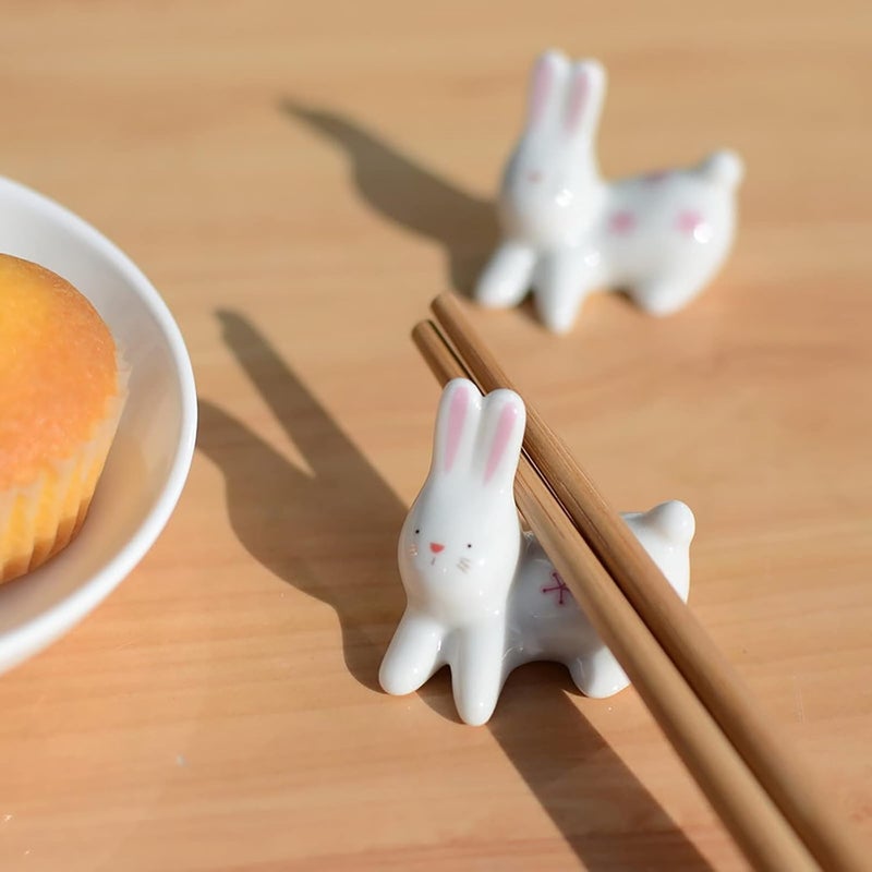TMXAOK 6 Pieces Ceramic Chopsticks Rest Rabbit Shape Chopsticks Rack Stand Creative Animal Spoon Fork Knife Holder Adorable Tableware for Home Party Baby Shower Easter Table Decoration - Image 4