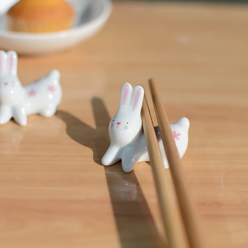 TMXAOK 6 Pieces Ceramic Chopsticks Rest Rabbit Shape Chopsticks Rack Stand Creative Animal Spoon Fork Knife Holder Adorable Tableware for Home Party Baby Shower Easter Table Decoration - Image 3