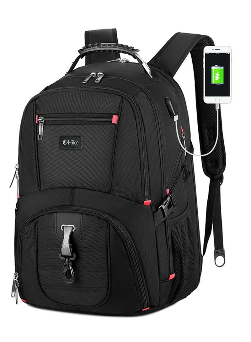 HIKE Unisex Laptop Backpack Water Resistant Carryon Daypack with Built in USB Port and Separate Laptop Compartment for Travel/Business/College, HK8001- BLACK - Image 2