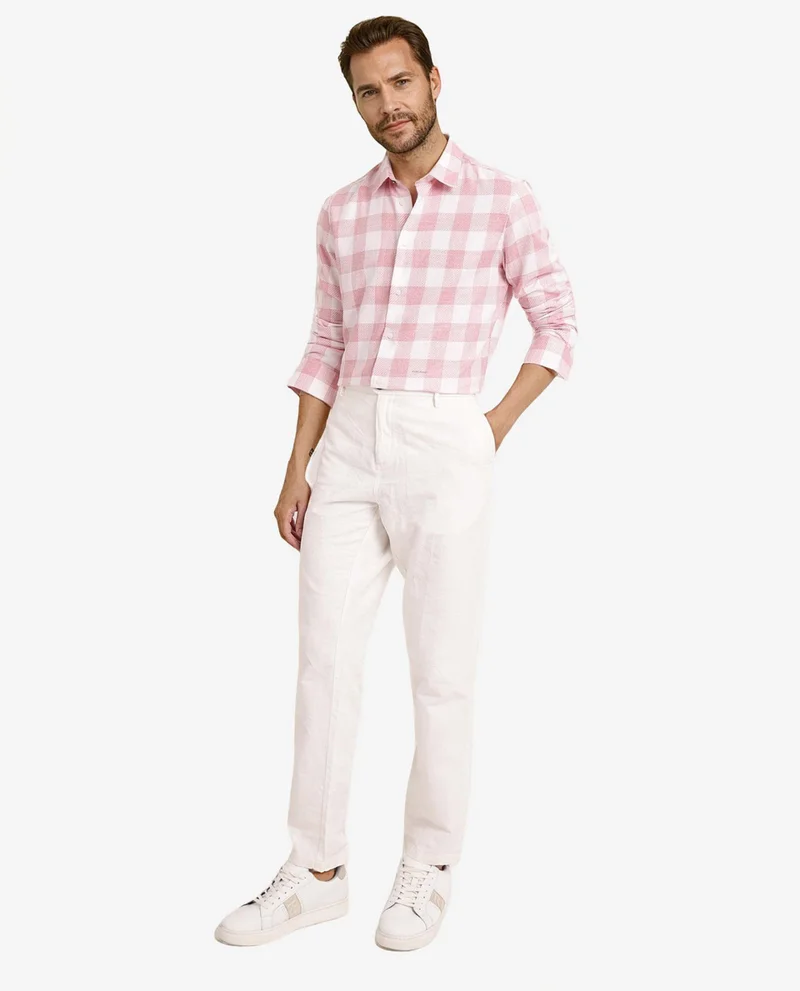 Rare Rabbit Rare Rabbit Men Denmark Light Pink Cotton Lyocell Fabric Full Sleeve Regular Collar Button Closure Checks Shirt