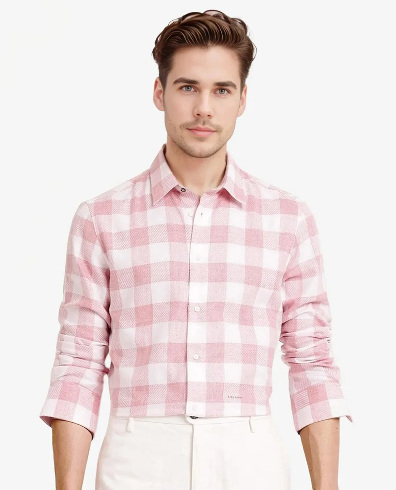 Rare Rabbit Rare Rabbit Men Denmark Light Pink Cotton Lyocell Fabric Full Sleeve Regular Collar Button Closure Checks Shirt