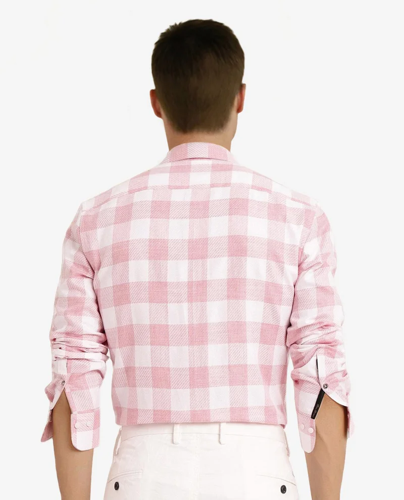 Rare Rabbit Rare Rabbit Men Denmark Light Pink Cotton Lyocell Fabric Full Sleeve Regular Collar Button Closure Checks Shirt
