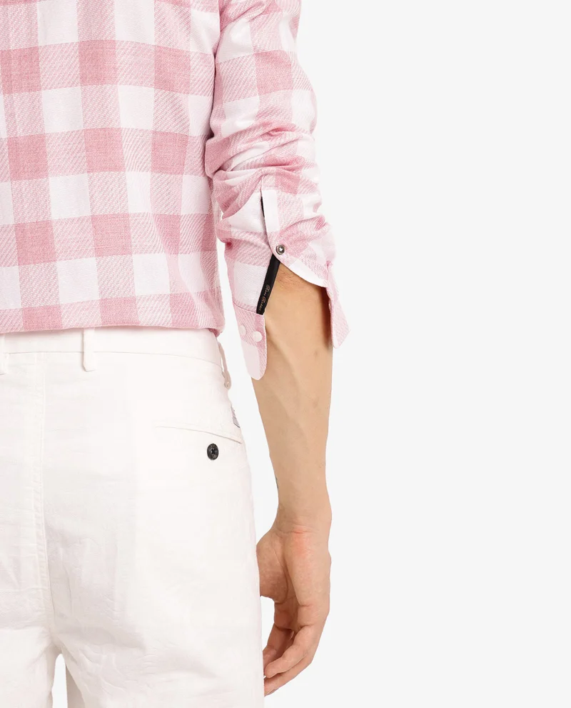 Rare Rabbit Rare Rabbit Men Denmark Light Pink Cotton Lyocell Fabric Full Sleeve Regular Collar Button Closure Checks Shirt