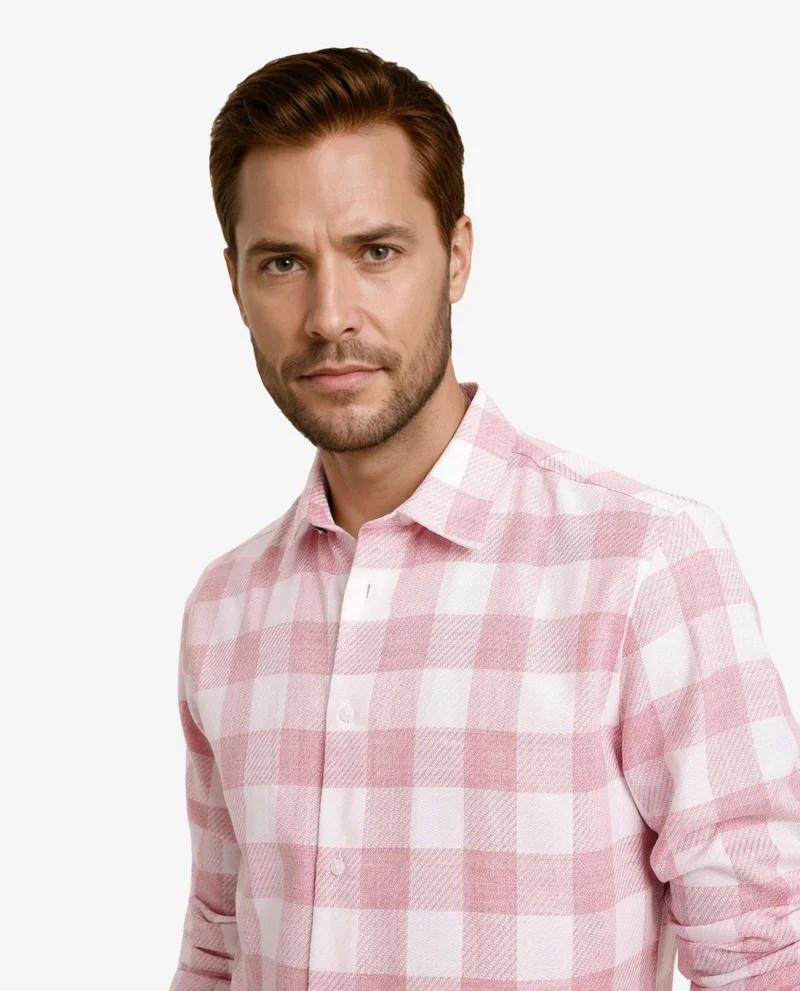 Rare Rabbit Rare Rabbit Men Denmark Light Pink Cotton Lyocell Fabric Full Sleeve Regular Collar Button Closure Checks Shirt