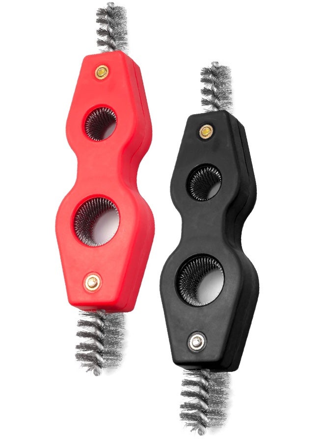 2-Pack 4-in-1 Copper Pipe Cleaner & Deburring Brush Tool for 1/2" and 3/4" Pipes, Red and Black - Image 1