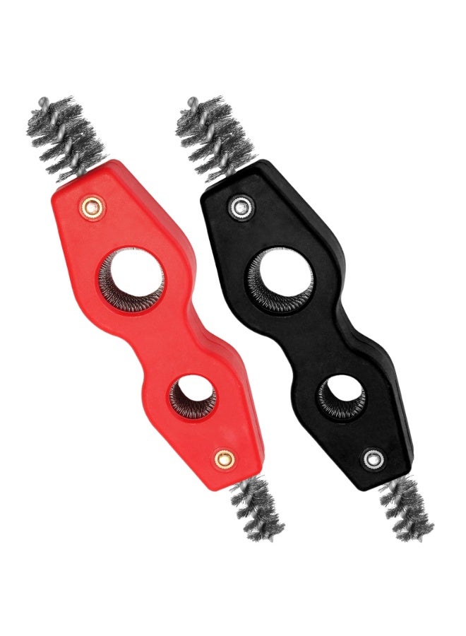 2-Pack 4-in-1 Copper Pipe Cleaner & Deburring Brush Tool for 1/2" and 3/4" Pipes, Red and Black - Image 2