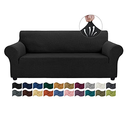 Asnomy Couch Covers for 3 Cushion Couch Sofa Pet Friendly, 3 Seater Sofa Cover Washable Slipcovers Protector Furniture Covers for Dogs Spandex Jacquard Fabric Small Checks（Large，Black） - Image 1