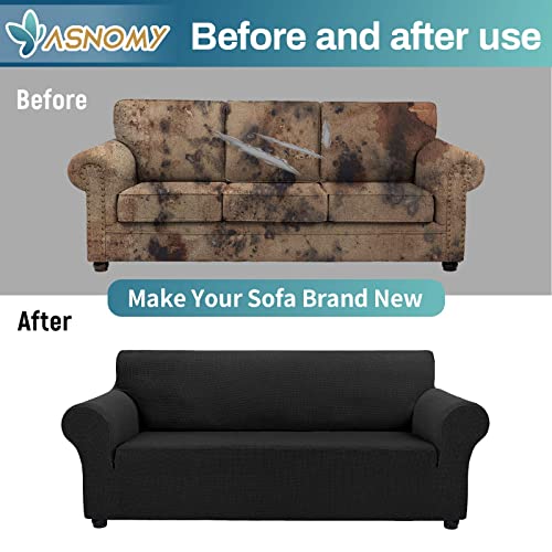 Asnomy Couch Covers for 3 Cushion Couch Sofa Pet Friendly, 3 Seater Sofa Cover Washable Slipcovers Protector Furniture Covers for Dogs Spandex Jacquard Fabric Small Checks（Large，Black） - Image 5
