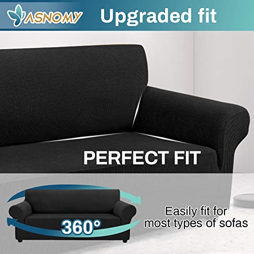 Asnomy Couch Covers for 3 Cushion Couch Sofa Pet Friendly, 3 Seater Sofa Cover Washable Slipcovers Protector Furniture Covers for Dogs Spandex Jacquard Fabric Small Checks（Large，Black） - Image 3