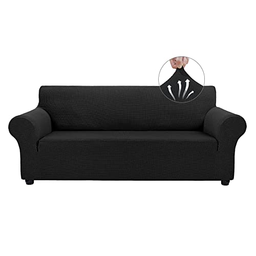 Asnomy Couch Covers for 3 Cushion Couch Sofa Pet Friendly, 3 Seater Sofa Cover Washable Slipcovers Protector Furniture Covers for Dogs Spandex Jacquard Fabric Small Checks（Large，Black） - Image 2