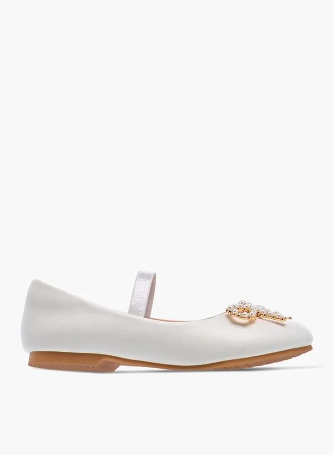 جونيورز حذاء باليرينا بناتي سهل الارتداء بشريط مطاطي وزينة فيونكة