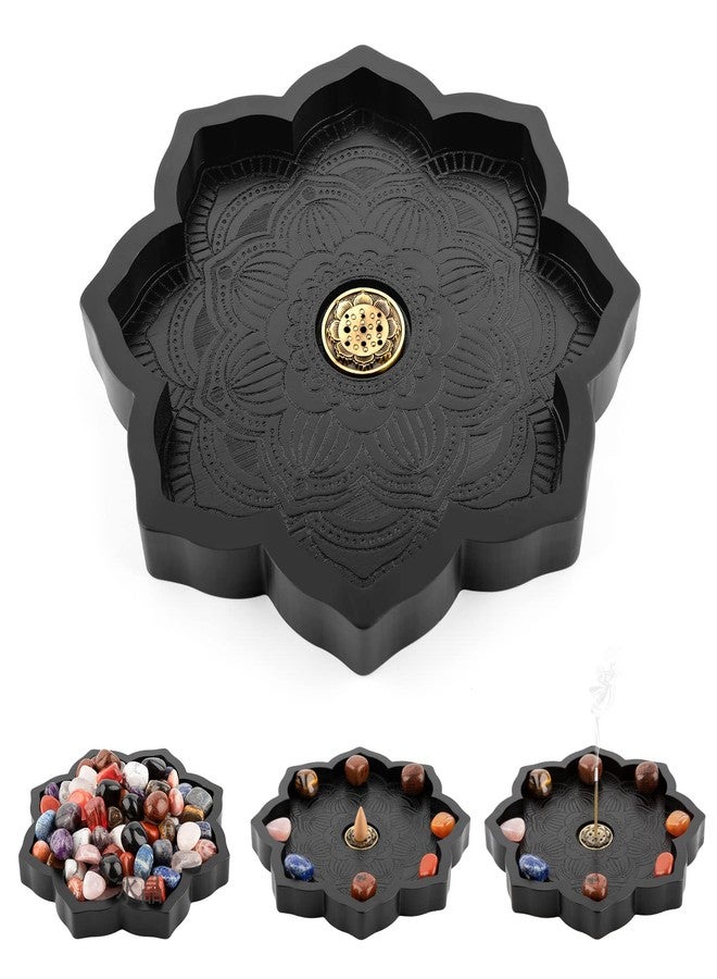 Mooncraftlogy Lotus Crystal Tray, Wooden Incense Burner for Stick/Cone, Gemstone Display Holder, Organizer for Rocks, Essential Oil, and Jewelry - Image 1