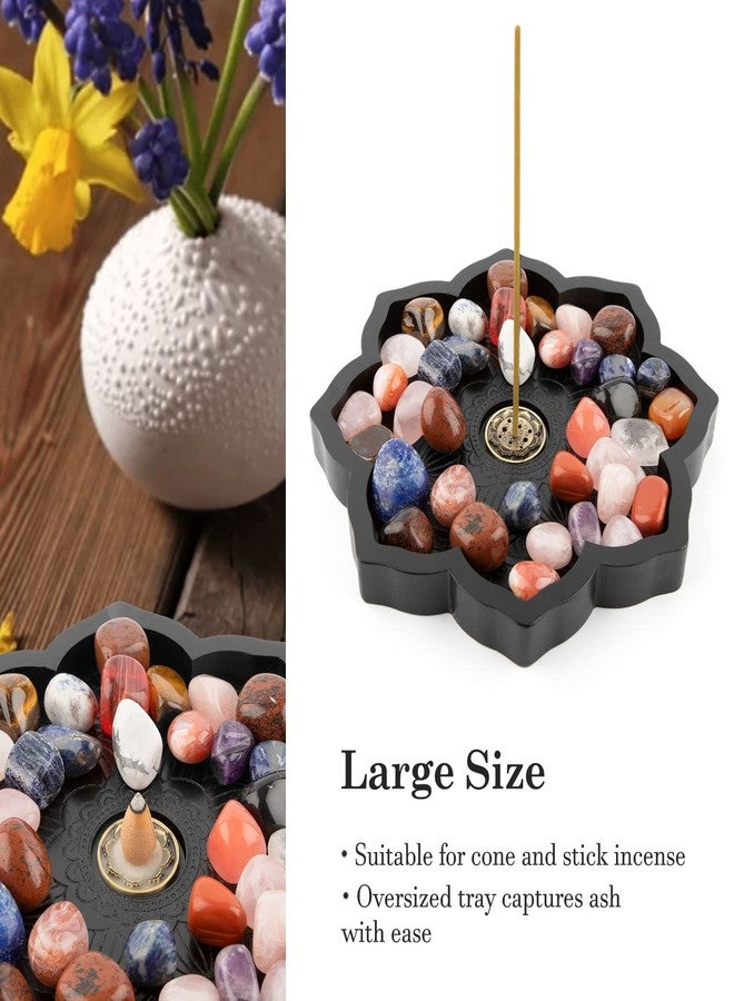 Mooncraftlogy Lotus Crystal Tray, Wooden Incense Burner for Stick/Cone, Gemstone Display Holder, Organizer for Rocks, Essential Oil, and Jewelry - Image 3