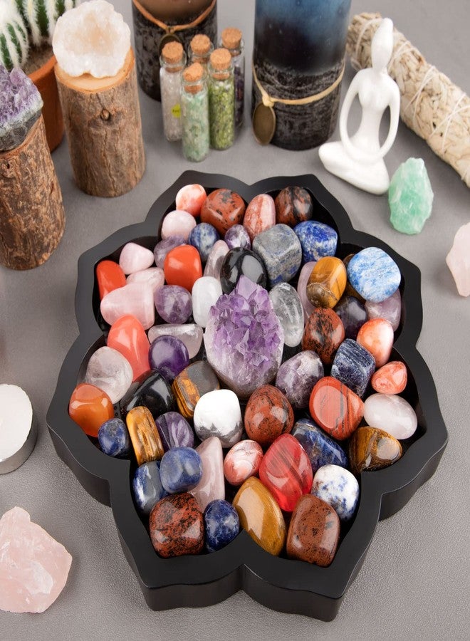 Mooncraftlogy Lotus Crystal Tray, Wooden Incense Burner for Stick/Cone, Gemstone Display Holder, Organizer for Rocks, Essential Oil, and Jewelry - Image 2