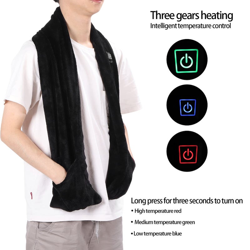 Adjustable Temperature Heated Scarf with Pockets for Skiing Hiking Indoor Outdoor - Image 4
