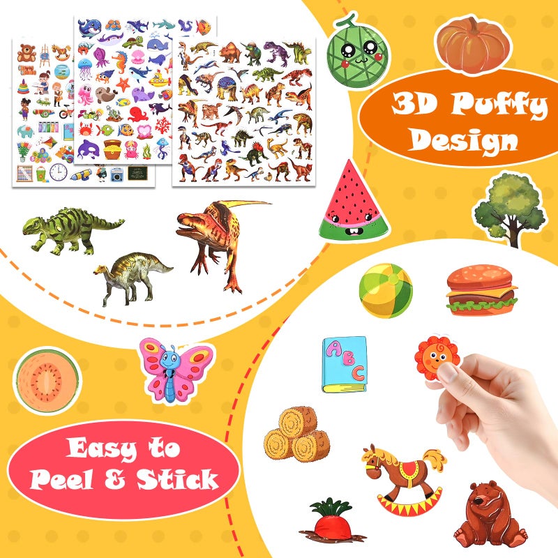 GOLDGE 12 Sets Reusable Puffy Sticker Books For Toddlers 2-4 3-6  600+ 3D Animal  Dinosaur  Space  Vehicle & Farm Stickers  Toddler Travel Toys & Birthday Gifts For Kids Boys Girls - Image 5