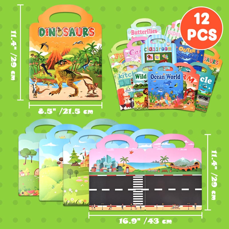 GOLDGE 12 Sets Reusable Puffy Sticker Books For Toddlers 2-4 3-6  600+ 3D Animal  Dinosaur  Space  Vehicle & Farm Stickers  Toddler Travel Toys & Birthday Gifts For Kids Boys Girls - Image 3