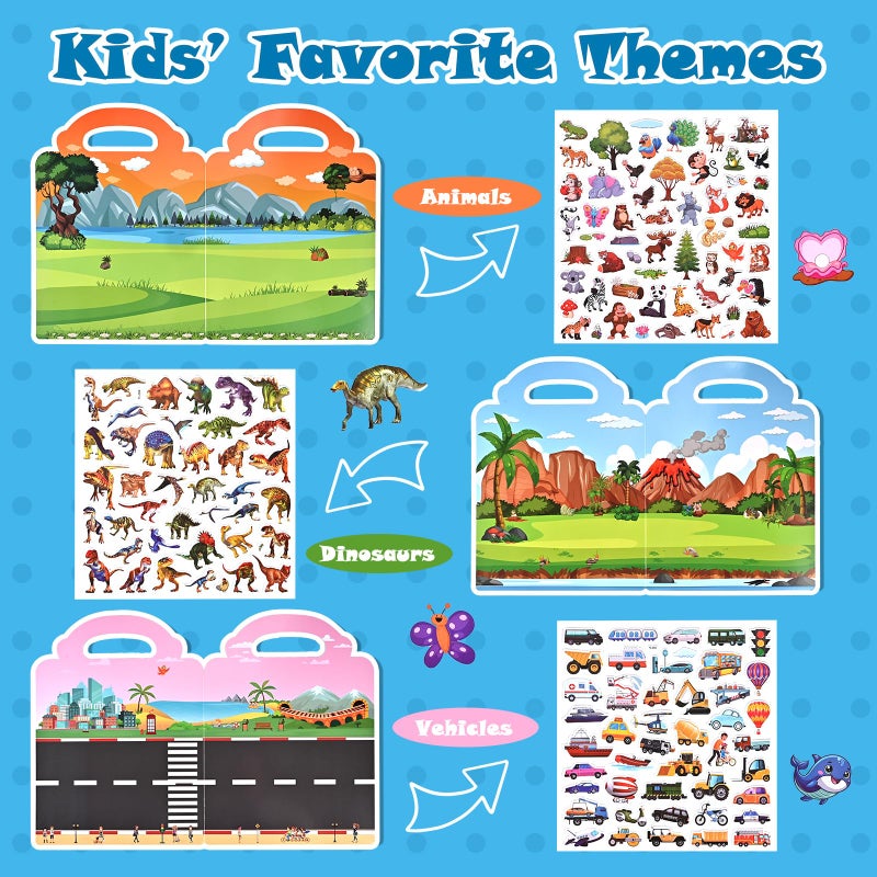 GOLDGE 12 Sets Reusable Puffy Sticker Books For Toddlers 2-4 3-6  600+ 3D Animal  Dinosaur  Space  Vehicle & Farm Stickers  Toddler Travel Toys & Birthday Gifts For Kids Boys Girls - Image 4