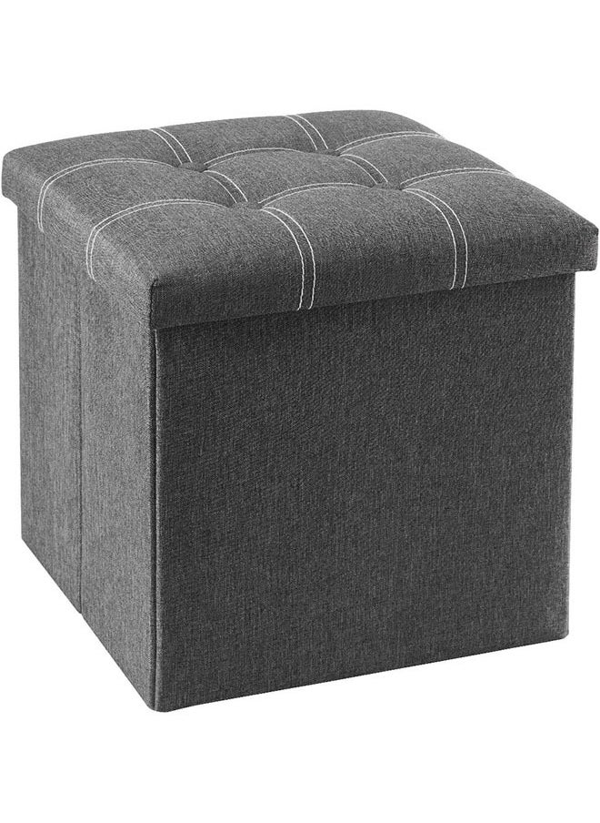 Arabest 15 inches Storage Ottoman Cube, Foldable Storage Boxes Footrest Step Stool, Padded Seat for Dorm Living Room, Support 300lbs, Line Fabric Grey  - Image 1