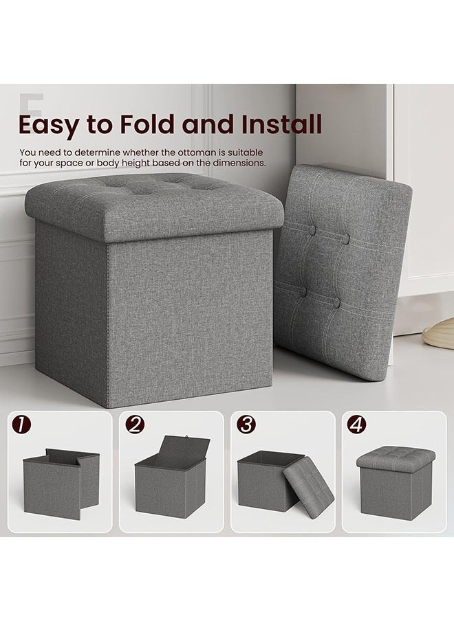 Arabest 15 inches Storage Ottoman Cube, Foldable Storage Boxes Footrest Step Stool, Padded Seat for Dorm Living Room, Support 300lbs, Line Fabric Grey  - Image 2