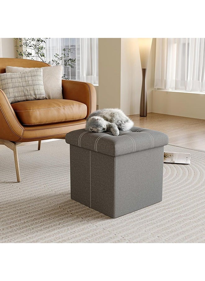 Arabest 15 inches Storage Ottoman Cube, Foldable Storage Boxes Footrest Step Stool, Padded Seat for Dorm Living Room, Support 300lbs, Line Fabric Grey  - Image 3