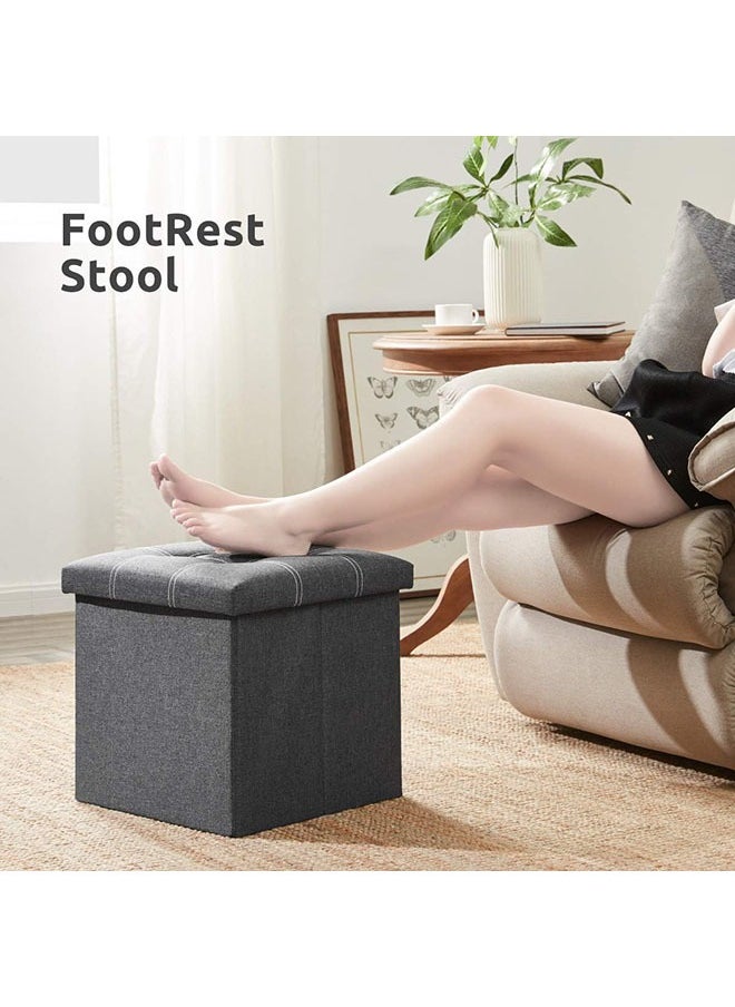 Arabest 15 inches Storage Ottoman Cube, Foldable Storage Boxes Footrest Step Stool, Padded Seat for Dorm Living Room, Support 300lbs, Line Fabric Grey  - Image 4