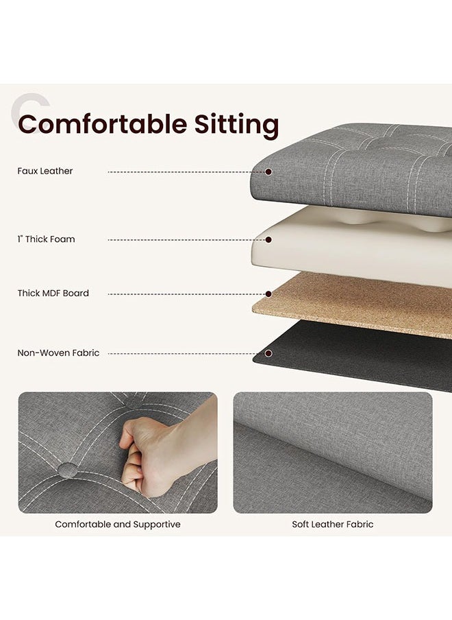 Arabest 15 inches Storage Ottoman Cube, Foldable Storage Boxes Footrest Step Stool, Padded Seat for Dorm Living Room, Support 300lbs, Line Fabric Grey  - Image 5