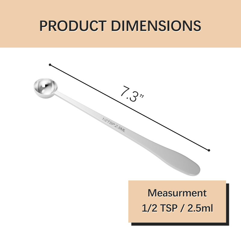 BERYLER 1PCS 1/2 Teaspoon(1/2tsp, 1/6tbsp, 2.5 ml) Single Measuring Spoon, Extra-long Handle Individual Measure Scoop, Stainless Steel Spoons Only - Image 2
