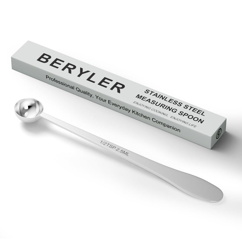 BERYLER 1PCS 1/2 Teaspoon(1/2tsp, 1/6tbsp, 2.5 ml) Single Measuring Spoon, Extra-long Handle Individual Measure Scoop, Stainless Steel Spoons Only - Image 1
