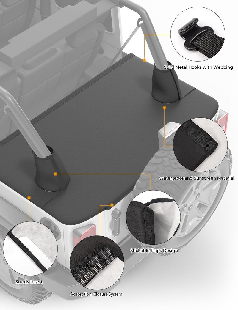 JOYTUTUS Tonneau Cover Compatible with Wrangler JKU 4 Doors, JK Cargo Trunk Cover Tailgate Cover JK Accessories for 2007-2018 Wrangler JK Unlimited - Image 4