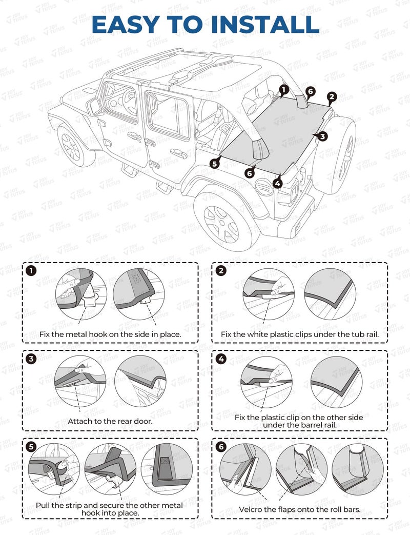 JOYTUTUS Tonneau Cover Compatible with Wrangler JKU 4 Doors, JK Cargo Trunk Cover Tailgate Cover JK Accessories for 2007-2018 Wrangler JK Unlimited - Image 5