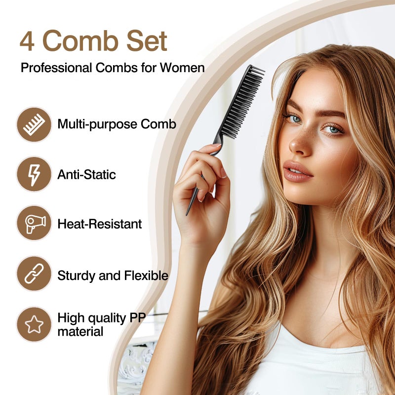 Zoolinn 3-Row Rat Tail Styling Comb Set (4PCS) â€“ Flexible Comb for Detangling, Defining Curls, and Sectioning Hair - Image 2