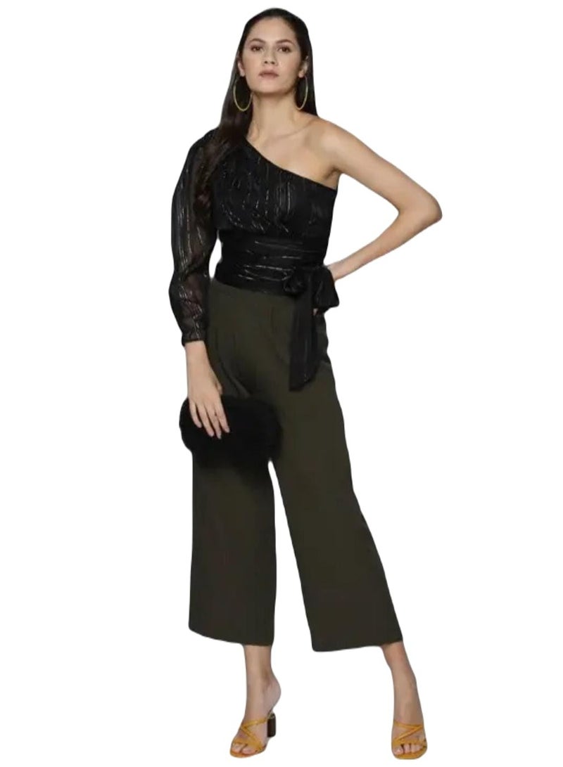 Stubborn Shirt for Women One Shoulder Long Sleeve Open Neck Black Shirts, Regular Fit, Net/Chiffon Fabric, Casual, Formal, Shirt for Woman, Dress, Summer, Top Tee, T-Shirt, Short, Tops, Design  - Image 4