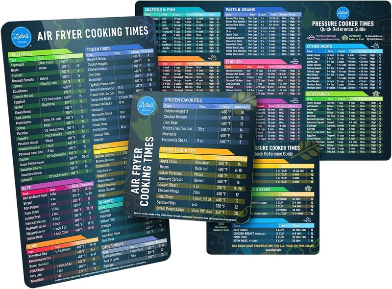 LOTTELI KITCHEN Repeated detach compatible build Air Fryer Magnetic Cheat Sheet Set, Air Fryer Accessories Cookbook Pressure Cooker Magnet Sheet Quick Reference Guide for Cooking and Frying (Black Bundle) User tested optimized build - Image 1