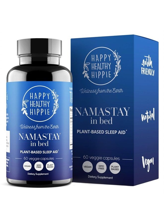 HAPPY HEALTHY HIPPIE Namastay in Bed Natural Sleep Supplement – Valerian Root Sleep Aid | Non-Groggy, Plant-Based | Chamomile, Melatonin, L-Theanine, 60 Capsules - Image 1