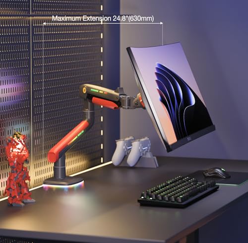 NB ERGONOMIC NB Gaming Monitor Arm or for 32 to 60 Inches Screen, Load up to 20 kg, VESA 75/100, RGB-Light, Heavy Duty, Multi Angle Adjustable, Premium Aluminum, Red - Image 4