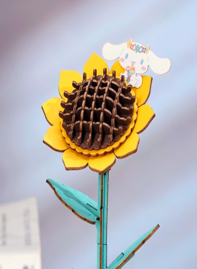 Hands Craft Hello Kitty and Friends Cinnamoroll Sunflower 3D Wooden Puzzle Kit | DIY Flower Model | Arts & Crafts | Creative Hobby Kits | Cinnamoroll Character | Wood Building Set - Image 3
