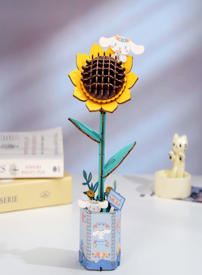 Hands Craft Hello Kitty and Friends Cinnamoroll Sunflower 3D Wooden Puzzle Kit | DIY Flower Model | Arts & Crafts | Creative Hobby Kits | Cinnamoroll Character | Wood Building Set - Image 2