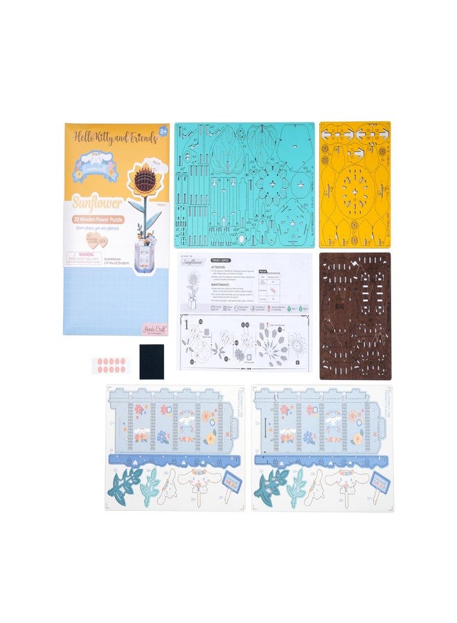 Hands Craft Hello Kitty and Friends Cinnamoroll Sunflower 3D Wooden Puzzle Kit | DIY Flower Model | Arts & Crafts | Creative Hobby Kits | Cinnamoroll Character | Wood Building Set - Image 5