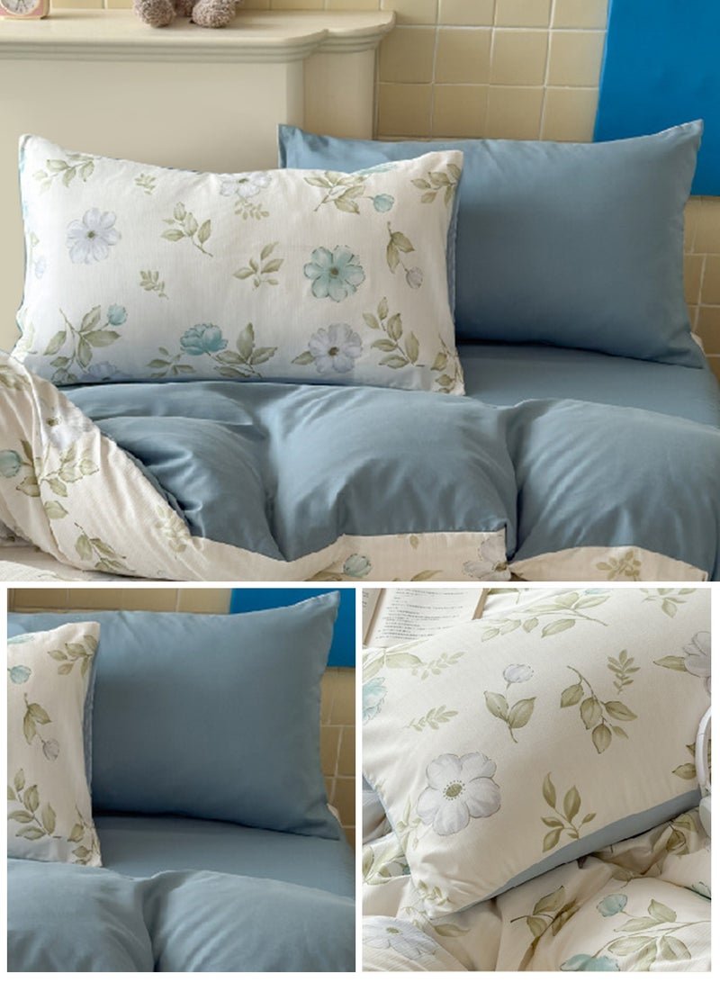 INFOSUN 4-Piece Luxury Bedding Set - Single Size Duvet Cover 180x220cm + Fitted Sheet 230x230cm + 2 Pillowcases 48 x 74cm- Wrinkle-Resistant & Ultra-Soft Microfiber Polyester - Blue - Image 2