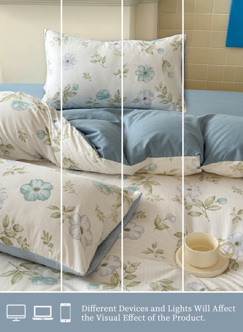 INFOSUN 4-Piece Luxury Bedding Set - Single Size Duvet Cover 180x220cm + Fitted Sheet 230x230cm + 2 Pillowcases 48 x 74cm- Wrinkle-Resistant & Ultra-Soft Microfiber Polyester - Blue - Image 4