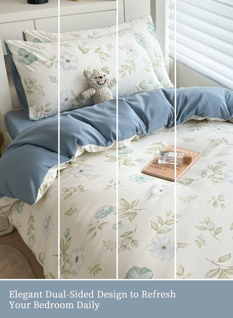 INFOSUN 4-Piece Luxury Bedding Set - Single Size Duvet Cover 180x220cm + Fitted Sheet 230x230cm + 2 Pillowcases 48 x 74cm- Wrinkle-Resistant & Ultra-Soft Microfiber Polyester - Blue - Image 3