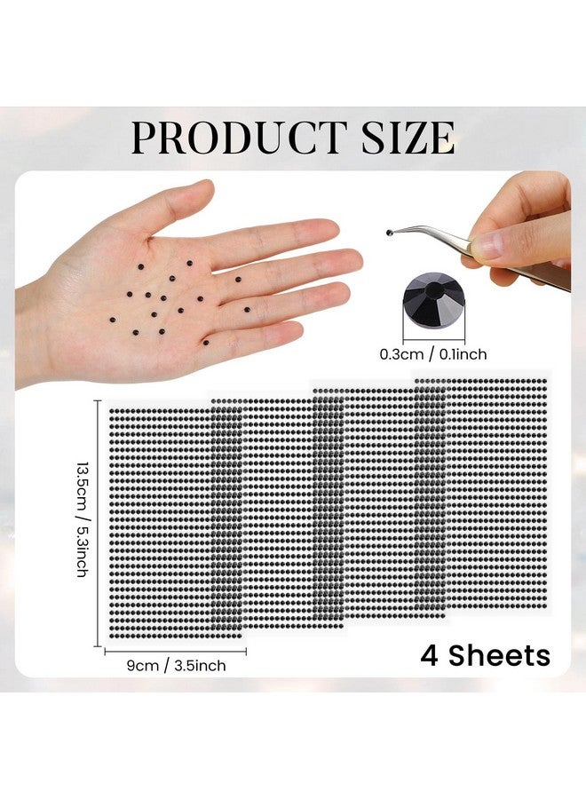 EORTA 3000 Pcs/4 Sheets 3 Mm Self Adhesive Rhinestone Stickers Glitter Crystal Artificial Gem Stickers Sheets Bling Craft Jewels Chram For Phone/Car Decor Nail Makeup Carnival Embellishment Black - Image 2