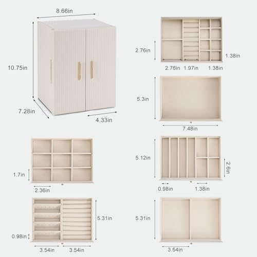 Dajasan Large Jewelry Organizer Box, Jewelry Boxes for Women Girls, 6-Tier Jewelry Storage Organizer with Mirror for Necklace Ring Bracelet Watch, Gift Idea (Beige) - Image 3