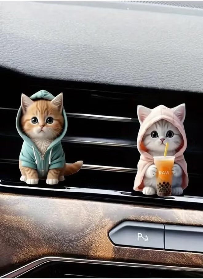 Generic - Set of 4 Cute Cat Car Air Vent Decoration Clamped Scent Holders - Freshen the Air with Pressed Scents - Car Interior Accessories for Driving Fun - Image 1