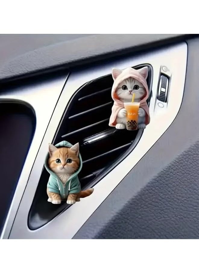 Generic - Set of 4 Cute Cat Car Air Vent Decoration Clamped Scent Holders - Freshen the Air with Pressed Scents - Car Interior Accessories for Driving Fun - Image 1