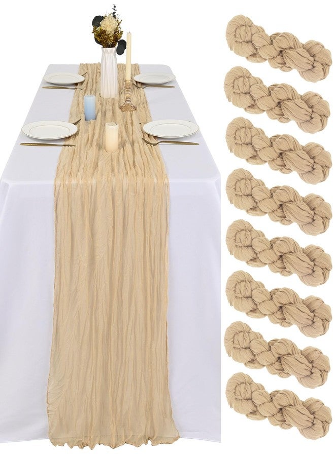 Tomeurperf 8 Pack 10Ft Cheesecloth Table Runner Beige, 35 x 120 Inch Boho Rustic Gauze Cheese Cloth Wedding Long Table Runners for Wedding Party Bridal Shower Decoration - Image 1